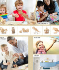 Children and adults enjoying Nieuport 17 Wooden Airplane Model Puzzle Kit For Builders Teens And Adults, various settings shown.