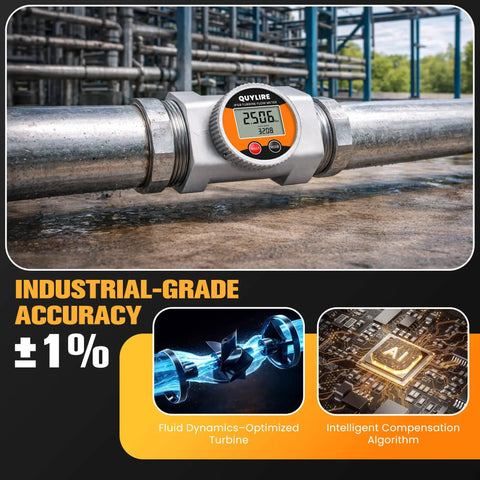 3 Inch Waterproof Outdoor Ready Water Flow Meter IP68 Digital Inline Fuel Flowmeter With NPT Thread installed on metal pipe