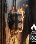 Heavy Duty Steel 4x2 Electrical Junction Boxes With Duplex Receptacle Covers Bulk Pack 10 Deep One And Seven Eighths Inches 13 Cu In Capacity Ten Knockouts Half Inch Tough And Reliable Wiring Boxes For Residential Commercial And Industrial Use fire rated in use during fire test.