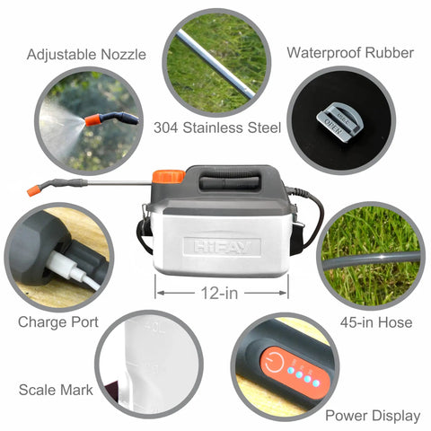 Cordless 1 Gallon Electric Sprayer With Built In 4000mAh Battery, adjustable nozzle, telescopic wand, 12-inch hose, control panel