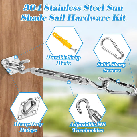 M8 Sunshade Hardware Kit With 50 Ft 3Mm Wire Rope For Triangle And Rectangle Shade Canopies, 304 Stainless Steel Awning Kit For Outdoor Patio Garden Lawn, Easy Installation And Durable Construction