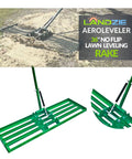 AeroLeveler Dope Pneumatic Lawn Leveling Rake, 36 Inch Wide Yard Tool For Dirt Soil And Sand, shown in action on dirt surface