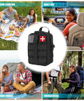 236 Piece Survival Gear Kit With First Aid Medical Supplies, Tactical MOLLE Pouch shown in outdoor camping, daily use, and emergencies settings