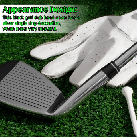 12Pcs Golf Ferrules Set For Irons 0.355 Inch Tip shown with golf club, glove, and tee on grass