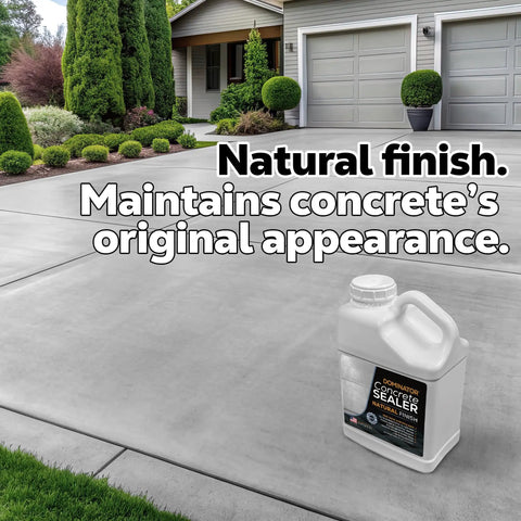 Heavy Duty Penetrating Concrete Sealer For Driveway One Gallon Water Based Paver Protectant with natural finish on driveway.