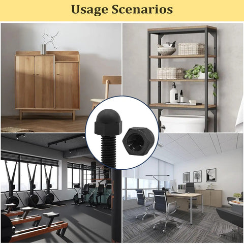 All In One Black Nylon Acorn Nut Kit With M3 To M10 Sizes used in furniture and office settings for protection and style