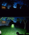 Night scene showing a bright light illuminating a backyard, demonstrating the Beef Up Your Maglite With An 800 Lumen LED Conversion Kit.