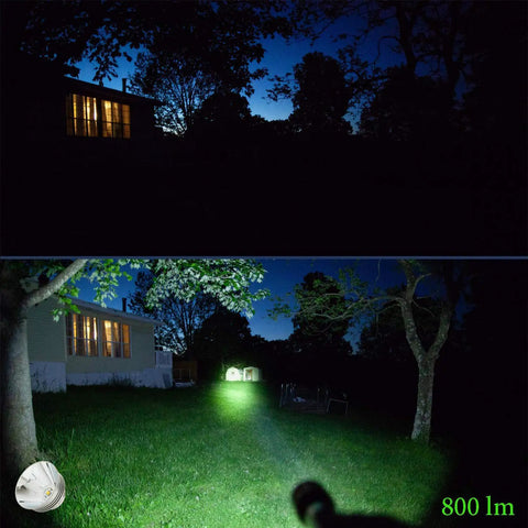 Night scene showing a bright light illuminating a backyard, demonstrating the Beef Up Your Maglite With An 800 Lumen LED Conversion Kit.