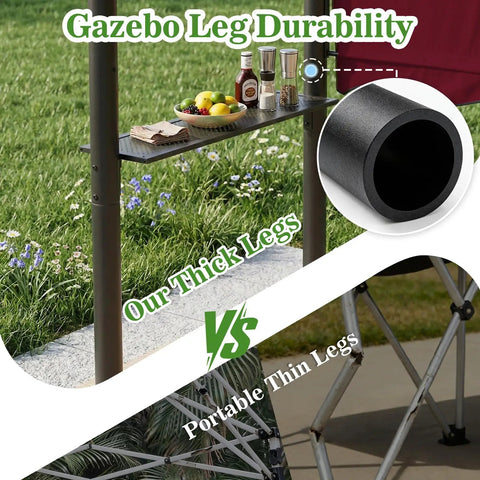 8x8 Ft Grill Gazebo with Thick Leg Durability vs Portable Thin Legs