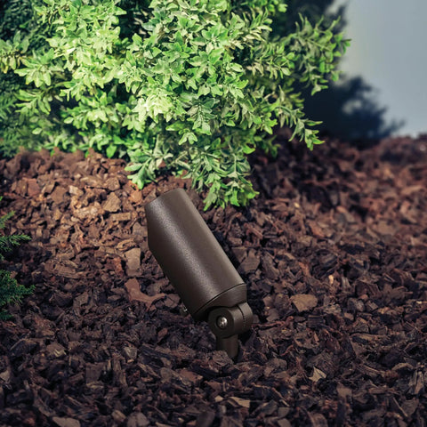 Six Inch Outdoor Accent Light In Textured Architectural Bronze Low Voltage 12V LED Adjustable Spotlight With MR16 Bi Pin Socket