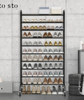 Expandable 10 Tier Metal Shoe Rack Tall Free Standing Organizer For Entryway Or Garage Go To Space Saver Adjustable From 17.7 To 33 Inches Holds Up To 44 Pairs Under Shelf Storage Black