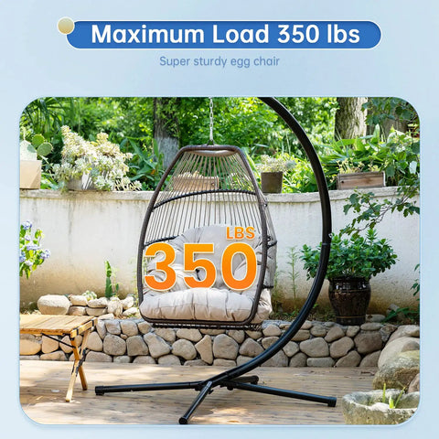 Cozy Outdoor Hanging Egg Chair With Stand And UV Resistant Cushion for garden relaxation, shown with 350 lbs max load