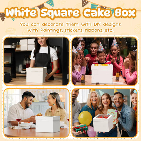 3 Pack Tall Cake Boxes With Clear Window 10x10x8 Inch Bakery Containers Including Thick Cardboard Boards Plus Decorative Stickers Straight Up Hits Different For Fresh Pastries
