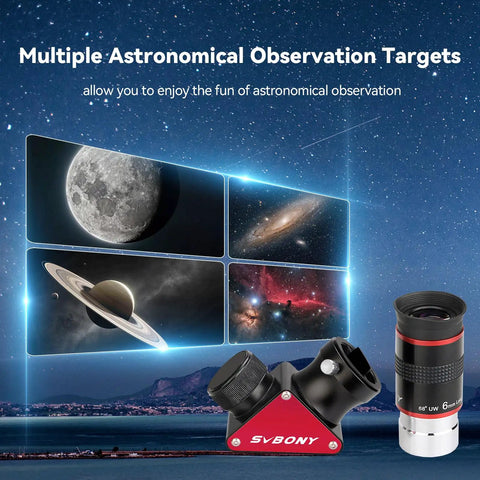 68 Degree Wide Angle Telescope Eyepiece 6mm For Quick Targeting And Crisp Views 1.25 Inch Diagonal With SV188P 90 Degree Dielectric Mirror.