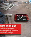 Magnetic Collapsible Parts Tray Organizer Set Of Three In Red Green And Orange for DIY tool parts with low profile storage