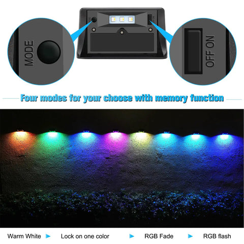 8 Color Solar Fence Lights Kit With 4 Modes, Waterproof Outdoor Wall Lighting illuminating a garden with rainbow colors