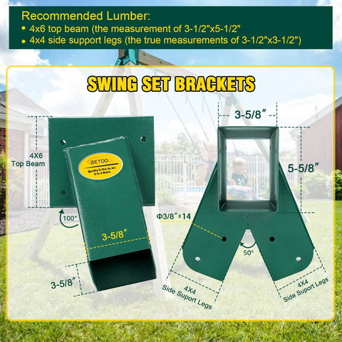 Green Swing Set Brackets Kit With Two A Frame Brackets And One Middle Bracket Heavy Duty Mounting Hardware Included Durable Powder Coated Steel For Porch Yard And Playground