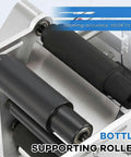 Close-up of bottle supporting roller on Semi Automatic Desktop Label Applicator For Round Bottles 15 To 120Mm With Integrated Date Coder.