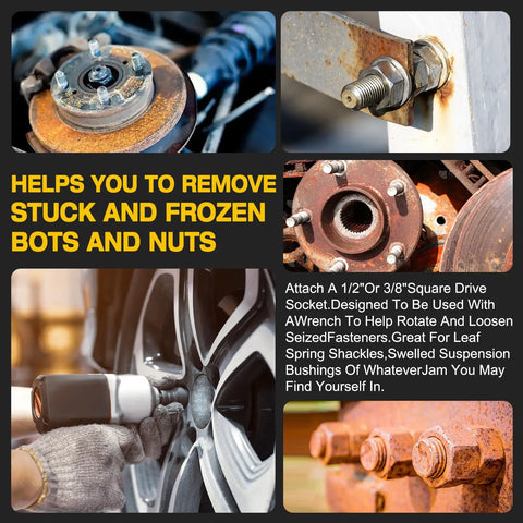 Backyard Boss Shake N Break Air Hammer Adapter Cracks Loose Seized Nuts Fast includes 3/8 and 1/2 inch shank bits for frozen bolts.