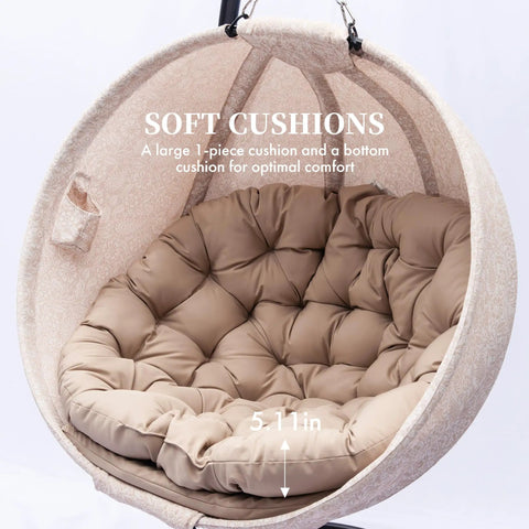 Hanging Egg Chair With Stand Cozy Indoor Outdoor Swing Seat With Plush Cushions Comfy Plush Comfort Weather Resistant Fabric