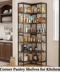 L Shaped Industrial Corner Bookshelf With Six Tier Storage For Living Room And Office, Sturdy Metal Frame And Particle Board