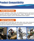 Compatibility chart for 3 Bolt 12 Tooth Starter Kit for 50cc to 125cc Chinese ATVs, showcasing compatible models and specifications.
