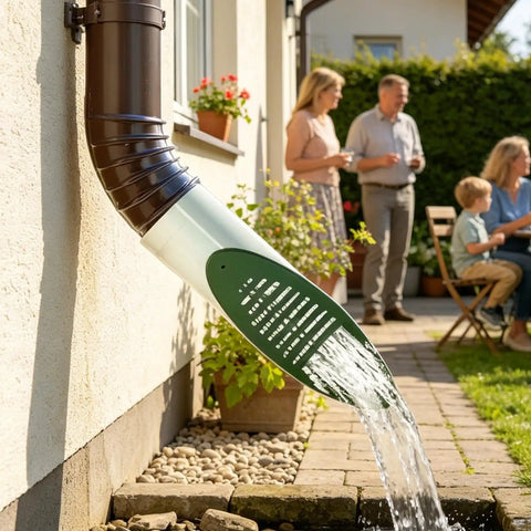 Angled Drainage Grate For Yard And Outdoor Drainage, 4 Inch Emitter Grate With Built In Grille Cover in use on outdoor gutter pipe