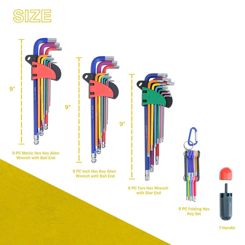 Heavy Duty Hex Key Allen Wrench Set With Metric And Imperial Sizes Torx And Star Bits Long Arm Ball End Wrenches