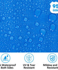 Close-up of blue waterproof surface of Double-Sided Waterproof Poly Tarp 14x30 Feet 5 Mil Thick Heavy-Duty All-Weather Polyethylene Tarps