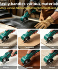 Heavy Duty Cordless Electric Scissors Delivering Zero-Fuss 350Rpm Cutting Power And Razor Sharp Sk5 Steel Blades on various materials.