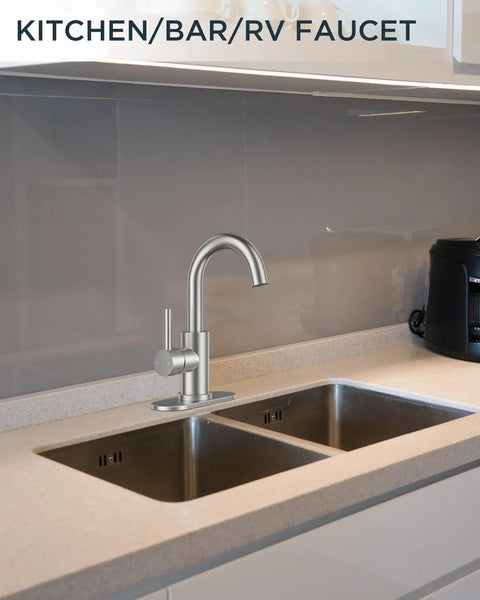 Heavy Duty Single Handle Bathroom Faucet 1 Hole Sink Tap Brushed Nickel Lead Free 304 Stainless Steel Smooth Glide Valve Zero Grind Operation Quick Grip Install Rock Solid