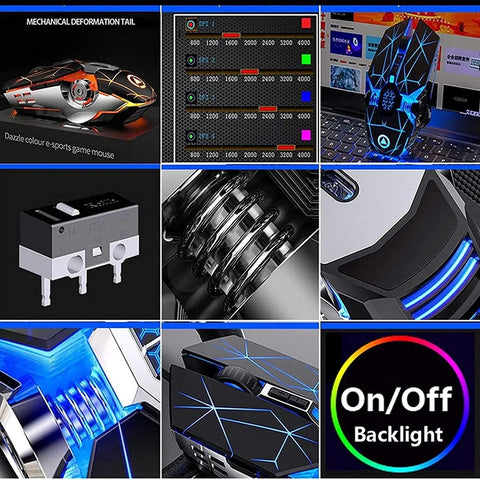 Dope LED Mechanical Gaming Keyboard And Mouse Combo Featuring Multicolor Backlighting showing features, adjustable DPI settings and design.