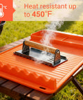 Silicone Grill Mat For Blackstone 16x11.5 Inch Non Slip Tool Mat With Sauce Drip Pad, wavy grip, and heat press on outdoor table.