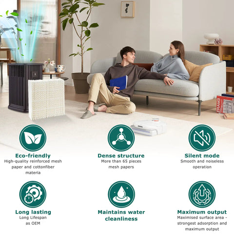 1043 Super Wick Humidifier Filter Replacement beside couple on sofa in living room