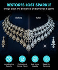 Ultra Strong 32 Oz Ultrasonic Jewelry Cleaner Solution Knocks Out Stubborn Lotion Grease And Daily Grime From Diamond Rings Silver Watches And Prescription Glasses While Keeping Things Budget Friendly showing before and after of clean jewelry.