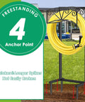 Heavy Duty Garden Hose Holder With 4 Ground Spikes, Freestanding Metal Reel Stand with yellow hose on lawn