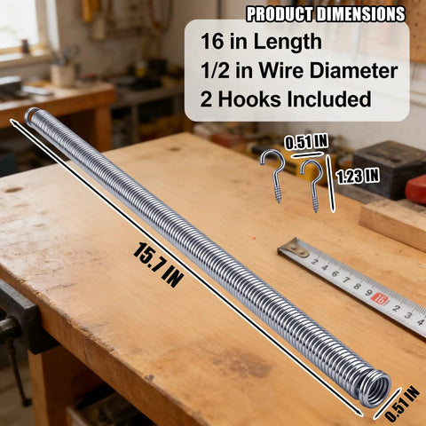 V6 Door Spring For Screen Door Sixteen Inches Long Half Inch Wire Diameter Galvanized Steel Closure Spring With Two Hooks