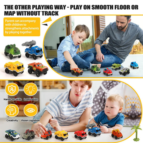 Children playing with Glow In The Dark Car Track Cars 3 Pack With LED Lights Replacement Track Cars For Kids on floor without track