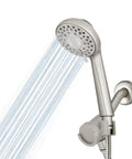 Magnetic Adjustable Height Handheld Shower Head With Dual Dock 5 Foot Metal Hose PowerPulse Massage Brushed Nickel Finish spraying
