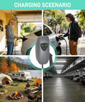 Portable 40 Amp NEMA 14 50 EV Charger With 9.6 kW Fast Charging used in various settings including city and camping.