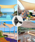 Heavy Duty Stainless Steel Awning Attachment Set For Sun Shade Sail Outdoor Patio Garden Hardware Kit For Triangle Square And Rectangle Sails Rust Resistant Easy Install Black in use with various patio settings