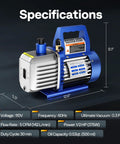 VIVOHOME 110V dual-stage rotary vane vacuum pump with oil bottle, blue and silver