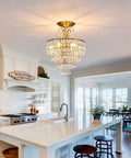 Crystal Gold Chandelier Ceiling Light With E12 Base, Modern Semi Flush Mount Fixture illuminating a kitchen and dining area