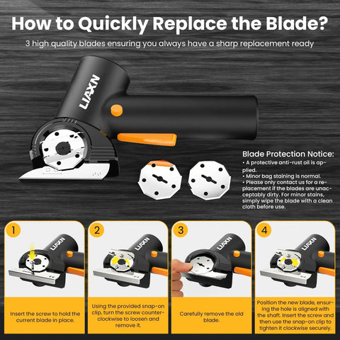 Instructions for replacing blades on Heavy Duty Electric Cardboard Cutter With Tungsten Steel Blades, 4000Mah Battery And High Torque Brushless Motor.