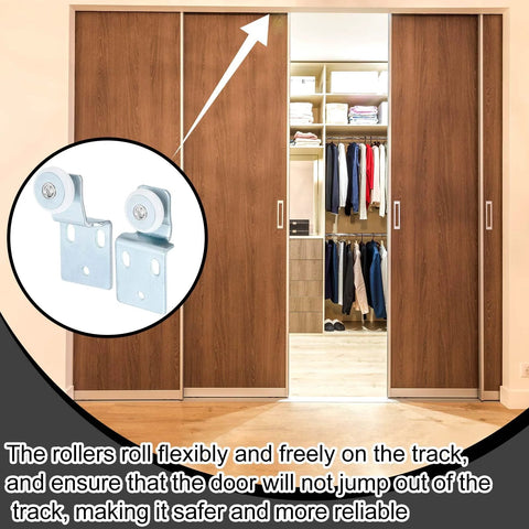 Sixteen Pack Sliding Closet Door Roller Kit With Screws For Top Hung Bypass Wardrobe Doors Includes One Half Inch And Three Eighths Inch Offset Rollers Hardware And Installation Screws For Quick Easy Fitting on wooden wardrobe doors