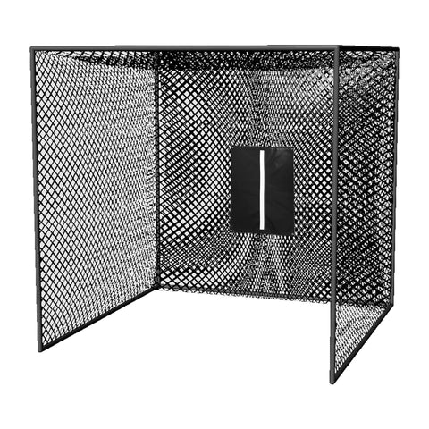 10x10x10 Golf Practice Net With UV Treated Baffle Net Target And Steel Frame Corner Kit For Home Or Pro Backyards Backdrop Stops All Balls And Doubles As A Durable Indoor Outdoor Backstop showing net and frame