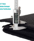 Extra Thick 3/8 Inch 16x50 Activated Carbon Filter Sheet With MERV 7 shown with caliper for thickness measurement