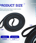 Dryer Drum Belt Replacement 341241 For Whirlpool Kenmore Roper Amana Dryers showing product size and material details.