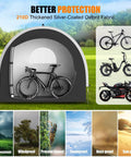 39.4 Inch Wider All Weather Outdoor Storage Shed Tent For Bikes And Motorcycles Including E Bikes And E Scooters Lawn Mower And RV Travel Shelter showcasing bike storage