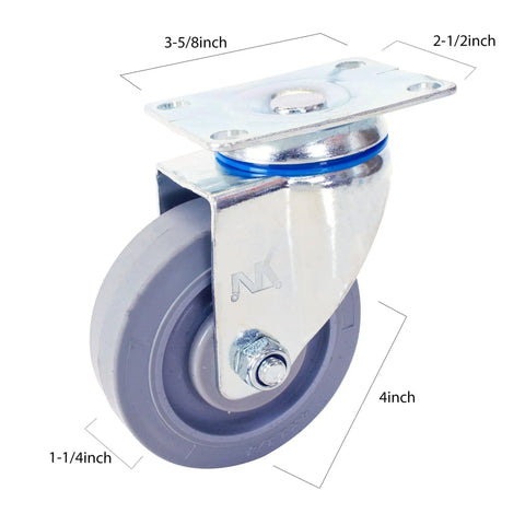 Four Inch Swivel Caster With Non Marking Soft Gray TPR Wheel Ball Bearing Total Lock Brake Heavy Duty Plate For Smooth Operator Glide On Wood Or Tile Flooring Today